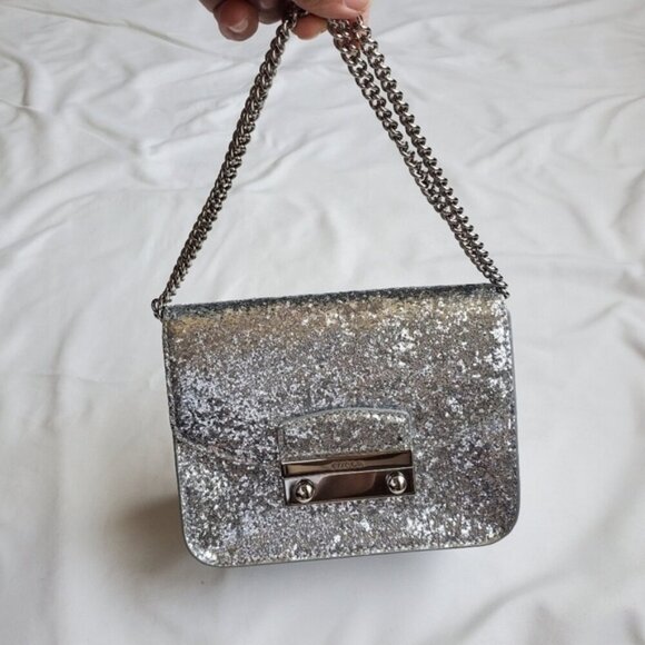 Furla Metropolis Mini Crossbody Bag Silver Glitter - Picture 2 of 11